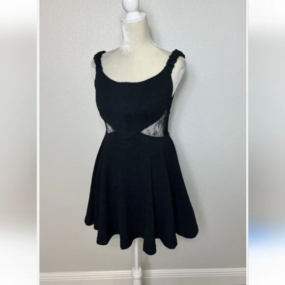 Free People Brooklyn Mini Skater A Line Dress Lace Black Textured Knit New SZ M - Picture 3 of 8